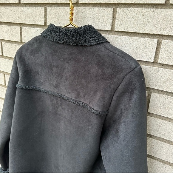 Kiko Faux Suede Sherpa Lined Black Jacket Cozy Soft Fleece Button Front Medium - Picture 5 of 9